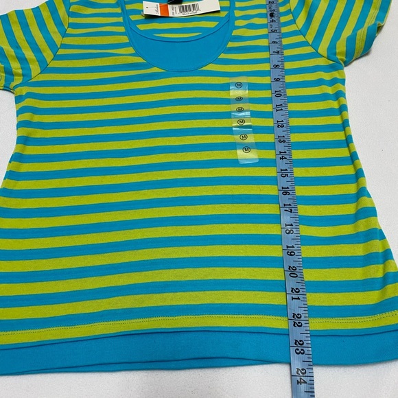 SML Sport Green Blue Striped Short Sleeve Shirt - Picture 3 of 5